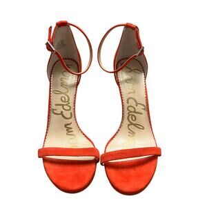 Sam Edelman Suede Coral Red Ankle Strap High Heels Size 9.5
